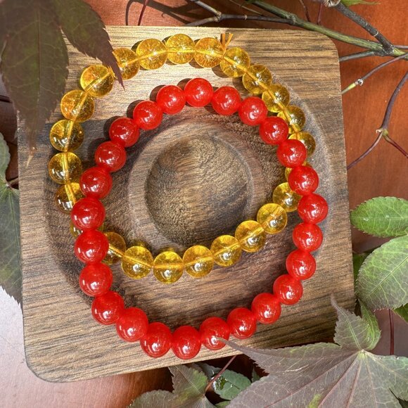 Blood Red Carnelian & Golden Citrine 8mm Bracelets - Picture 8 of 9